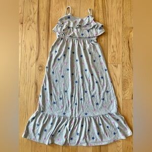 Gray Cat & Jack Maxi Dress Ruffled Blue & Purple Stars Girls Size 7/8